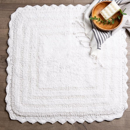 DII 100% Cotton Crochet Square Luxury Spa Soft Bath Rug, for Bathroom Floor, Tub, Shower, Vanity, and Dorm Room, 24x24 - White