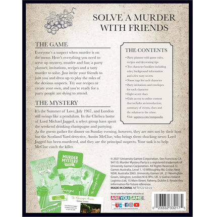 University Games 33217 The Champagne Murder Mystery Party Lord Michael Game, Black, One Size