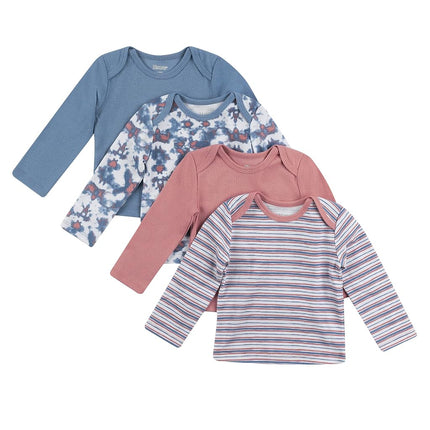 Hanes Lot de 4 maillots de corps à manches longues Flexy Soft Knit à épaules extensibles pour bébés et tout-petits, bleu poussière/rose, 18-24 mois