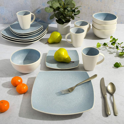 Gibson Elite Soho Lounge Reactive Glaze Stoneware Dinnerware Set, Service for 4 (16pc), Aqua Blue