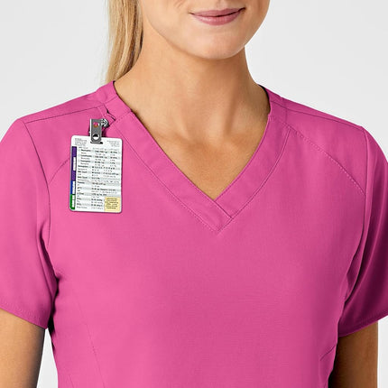 WonderWink Women's Stylized V-Neck Top, Hot Pink, Small