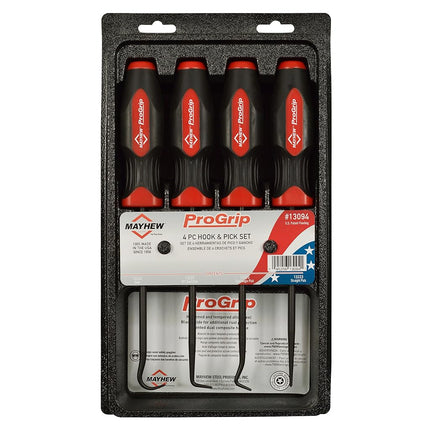 Mayhew Tools 13094 ProGrip 4-Piece Hook and Pick Set, Black Oxide