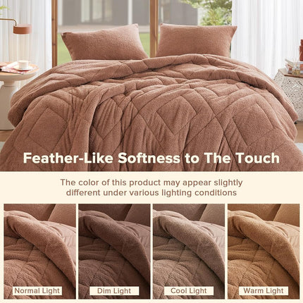 Comfort Spaces King Comforter Set Reversible Feather-Soft Plush Comforters for King Size Bed All Season Lightweight Shearling Fleece Sherpa Comforter King Size Bed Set, King/Cal King, Brown 3 Piece