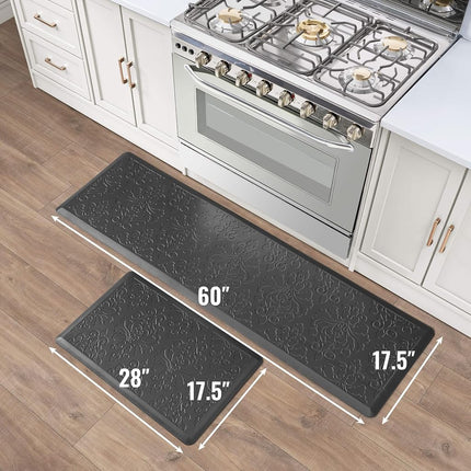 Chef Gear - Anti-Fatigue Wellness Kitchen Mat - Marni Design - Cushioned Comfort Chef Mat - Faux Leather - Cooking & Standing Relief -Skid-Resistant - Set of 2-17.5"x 60"/ 17.5"x28"- Black
