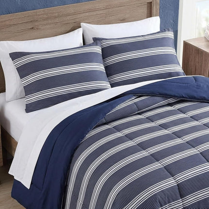 Nautica | 100% Cotton Cozy & Soft, Durable & Breathable Striped Comforter & Matching Sham(s), Navy, Twin