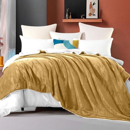 Manta Ultra Suave Reversible de Franela Sherpa Elegant Comfort - Manta Acogedora de Lana Sedosa para Sofá, Cama - Manta de Invierno Afelpada y Cálida para Regalo, Queen, Dorado