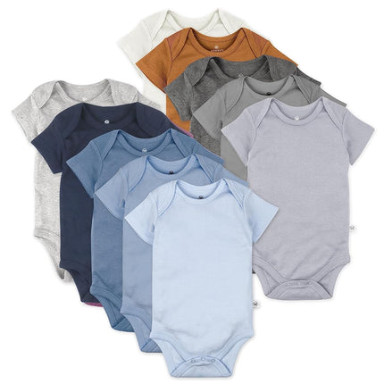 HonestBaby Paquete de 10 Bodys de Manga Corta de Una Pieza 100% Algodón Orgánico para Bebés, Niñas, Unisex, Prep School Rebel Boy, 18 Meses
