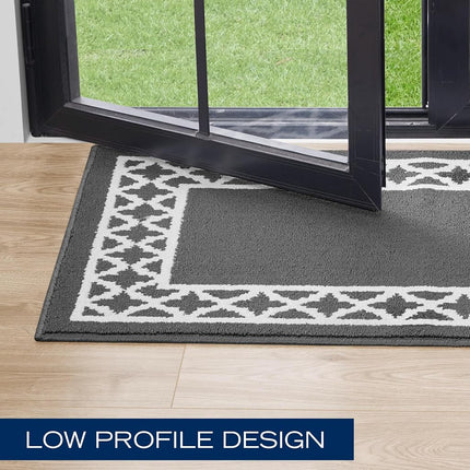Nautica – Tufted Runner Rug | Collin Trellis Border Design | Modern Home Décor | Non-Slip| Machine Washable | Carpet for Entryway & Hallway | Measures 26” x 60” | Dark Grey and White