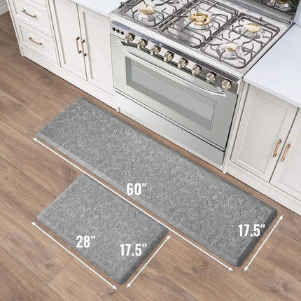 Chef Gear - Alfombrilla Antifatiga para Cocina - Diseño Marni - Alfombrilla Acolchada para Chef - Piel Sintética - Alivio para Cocinar y Estar de Pie - Antideslizante - Juego de 2 - 17.5"x 60"/ 17.5"x28" - Gris