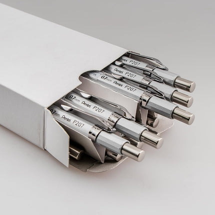 Pentel Sharp Mechanical Pencil (0.7mm) Metallic Silver Barrel, Box of 12 Pencils (P207Z)