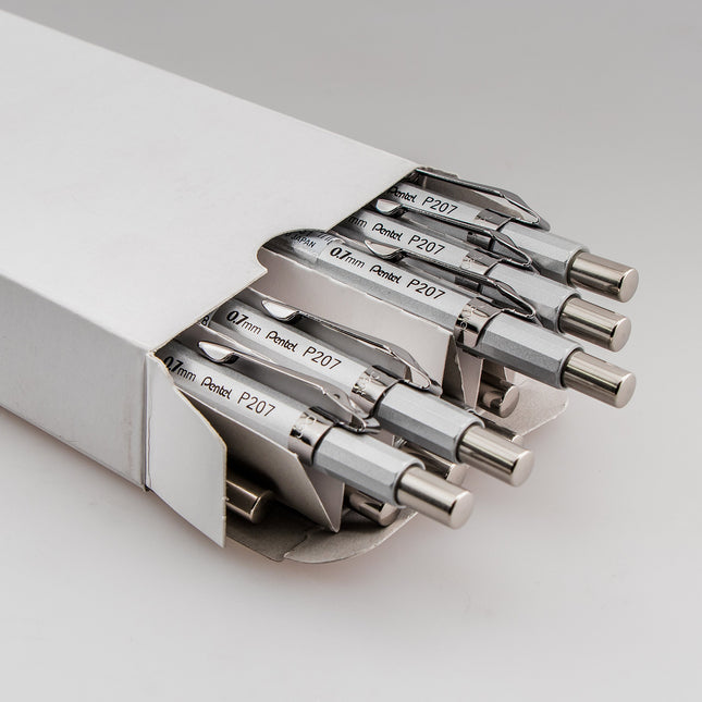 Pentel Sharp Mechanical Pencil (0.7mm) Metallic Silver Barrel, Box of 12 Pencils (P207Z)
