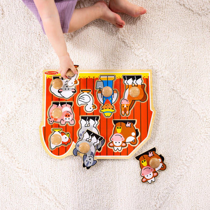 Melissa & Doug Jumbo Knob Wooden Peg Puzzle – Farm Animals Toy for Toddlers, Chunky Early Learning Puzzle for Ages 1+