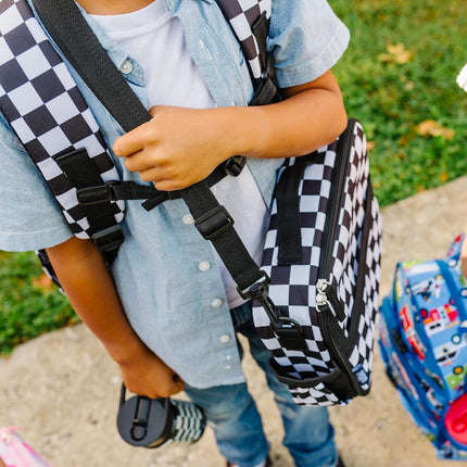 Wildkin Kids ECO rPET Insulated Lunch Box – Keeps Food Hot or Cold, Easy-Clean Lining, Mesh Pockets & BPA-Free – Boys & Girls, Ideal for School, Travel & Daycare – Black and White Checkered