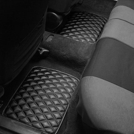 Automotive Floor Mats Black Luxury Universal Fit all season protection Heavy Duty Faux Leather fits most Cars, SUVs and Trucks (Diamond Design with High Tech 3D Anti-Slip Backing) FH Group F12002BLACK