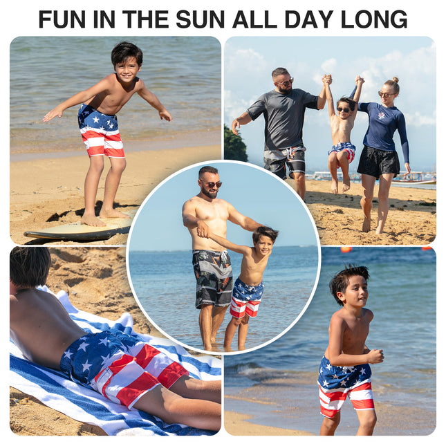 Kanu Surf Boys' Echo Quick Dry UPF 50+ Beach Swim Trunk, Flag Ii R/W/B, 3T