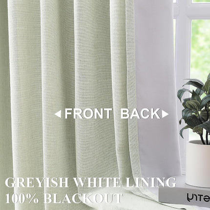 Vision Home Green Pleated Curtains Linen Blend Room Darkening Window Curtains for Living Room Bedroom Thermal Insulated with Hooks 2 Panels 40" W x 84" L