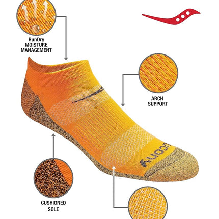 Saucony Men's Multi-Pack Mesh Ventilating Comfort Fit Performance No-Show Socks, Yellow Orange Charcoal Assortment (6 Pairs), X-Large
