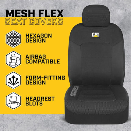 Cat® MeshFlex Automotive Seat Covers for Cars Trucks and SUVs (Set of 2) – Black Car Seat Covers for Front Seats, Truck Seat Protectors with Comfortable Mesh Back, Auto Interior Covers