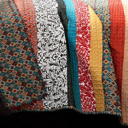 Lush Decor Quilt Reversible 3 Piece Bohemian Design Bedding Set, Cotton, Turquoise & Tangerine, Full/Queen