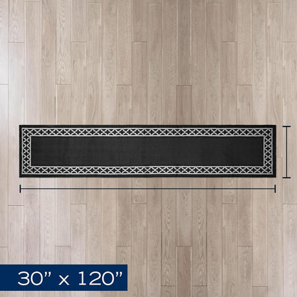 Nautica – Runner Rug | Indoor Runners for Hallways and Entry Rugs| Non-Slip and Non-Skid Entry and Kitchen Door Mat| Machine Washable Entryway Carpet Rugs | 2'6" x 10' | Trellis Black