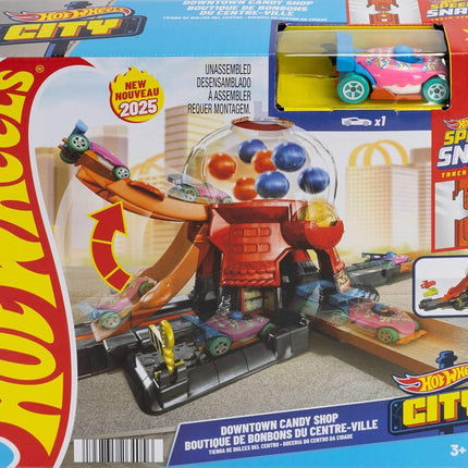 Hot Wheels Downtown City Candy Shop Track Set & 1:64 Scale Car