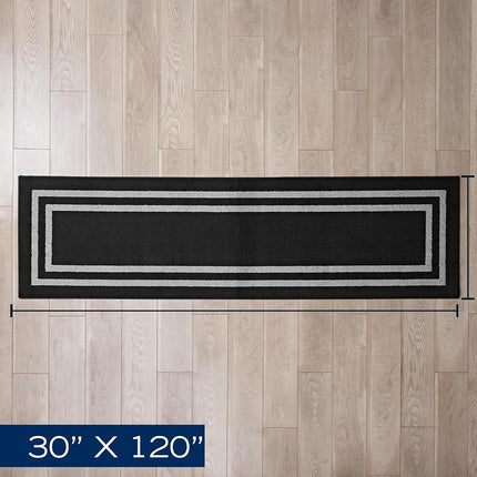 Nautica – Runner Rug | Indoor Runners for Hallways and Entry Rugs| Non-Slip and Non-Skid Entry and Kitchen Door Mat| Machine Washable Entryway Carpet Rugs | 2'6" x 10' | Double Border Black
