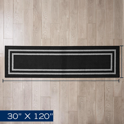 Nautica – Runner Rug | Indoor Runners for Hallways and Entry Rugs| Non-Slip and Non-Skid Entry and Kitchen Door Mat| Machine Washable Entryway Carpet Rugs | 2'6" x 10' | Double Border Black