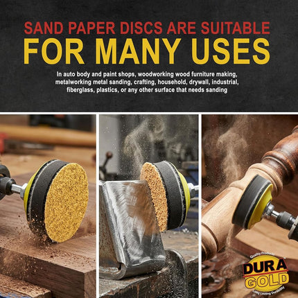 Dura-Gold - Premium - Variety Pack (40,60,80,120,220,320,400,600,800,1000) - 3" Gold Hook & Loop Sanding Discs for DA Sanders - Box of 50 Sandpaper Finishing Discs for Automotive and Woodworking