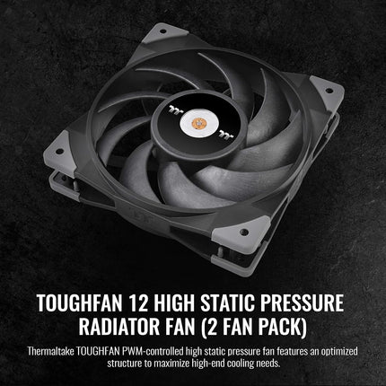 Thermaltake ToughFan 12 High Static Pressure 2000 PWM, Metal-Reinforced Motor Hub, Gen.2 Hydraulic Bearing 120mm Case/Radiator Fan (2 Pack) CL-F082-PL12BL-A