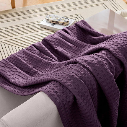 Elegant Comfort Premium 100% Cotton Waffle Blanket - Lightweight Breathable Waffle Weave Bed Blanket - Soft and Warm All Season Blanket for Couch, Sofa and Bed, King Size 90x108 Inches, Purple