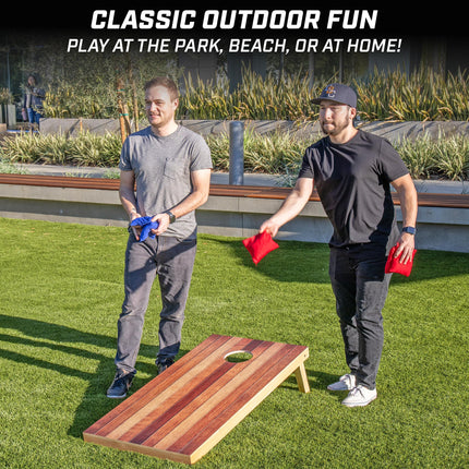GoSports Juego de tabla de cornhole de madera de tamaño reglamentario de 4 x 2 pies - Diseño de roble rojo, incluye 2 tablas, 8 sacos de semillas, estuche de transporte y reglas del juego