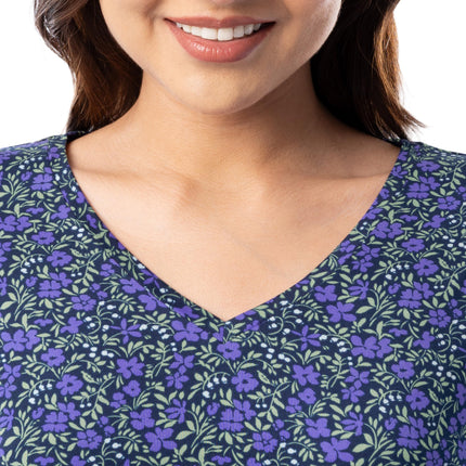 Fruit of the Loom womens 360 Stretch Ruffle Sleeve V-neck Tee and Capri Sleep Pajama Set, Small Bloom, S