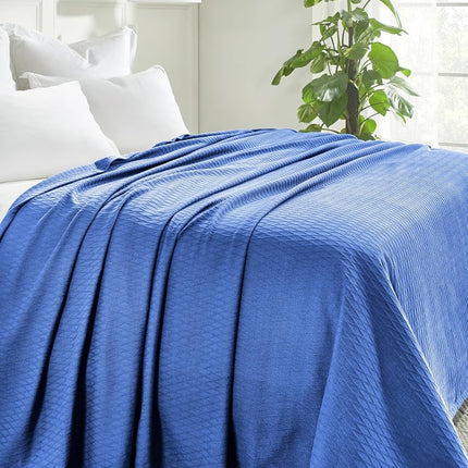Superior Diamond Weave Blanket, 100% Cotton Cover for Home, Couch, Bed, Soft, Warm Blankets, Boho Aesthetic, Comfy, Cozy, and Cute Covers, Decorative Bedding Essentials, California King, Merritt Blue