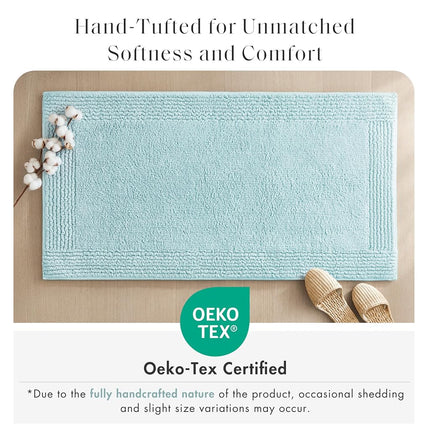 MADISON PARK SIGNATURE Splendor Reversible 100% Cotton Tufted Bathroom Rug-3000 GSM Hotel Quality Luxurious Plush High Pile Bath Mat Absorbent, Quick Dry, Shower Room Décor, 21x34, Blue