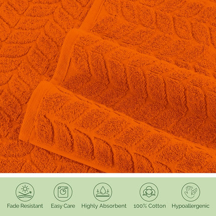 Elegant Comfort Luxury 6-Piece 100% Turkish Cotton Jacquard Braided Textured Premium Hotel Quality Towel Set– Soft and Absorbent, Includes 2 Bath Towels, 2 Hand Towels and 2 Washcloths, Vibrant Orange
