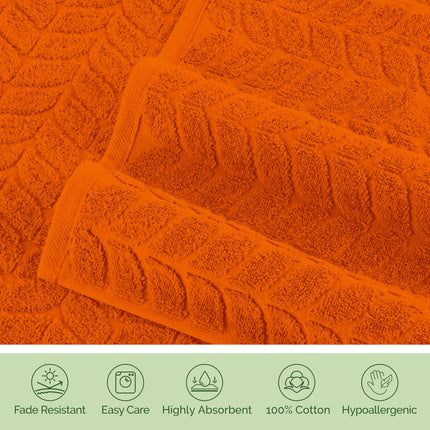 Elegant Comfort Luxury 6-Piece 100% Turkish Cotton Jacquard Braided Textured Premium Hotel Quality Towel Set– Soft and Absorbent, Includes 2 Bath Towels, 2 Hand Towels and 2 Washcloths, Vibrant Orange