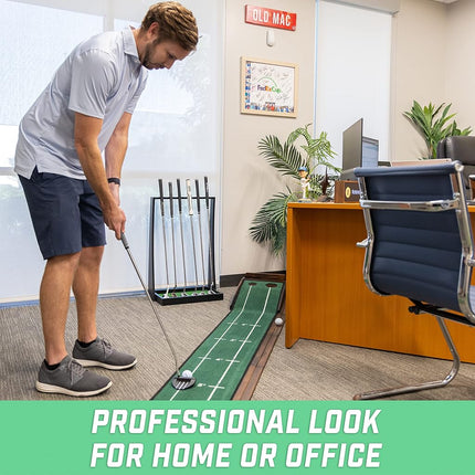 GoSports Premium Wooden Golf Putter Stand - Indoor Display Rack - Holds 6 Clubs - Black