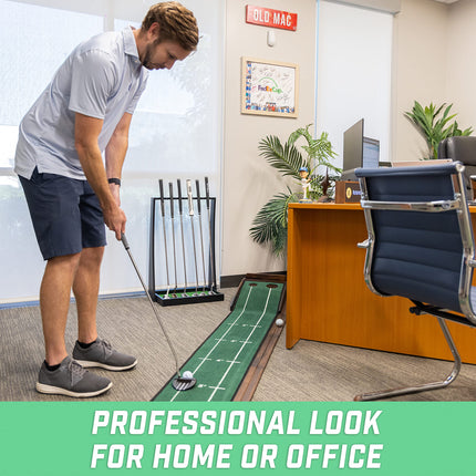 GoSports Soporte de madera prémium para palos de golf - Estante de exhibición para interiores - Capacidad para 6 palos - Negro