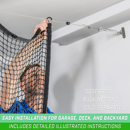 GoSports 30 ft Span Adjustable Wire Hanging Kit - Stainless Steel Cable System for Indoor & Outdoor Use - Hang Sports Nets, String Lights and More
