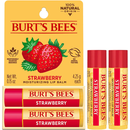 Bálsamo labial hidratante de fresa Burts Bees, 0.15 oz, paquete de 2