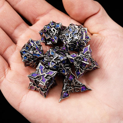 Metal Dice for DND - Spire Sanctum Series (Antique Silver Purple Glitter)
