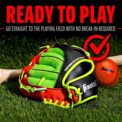 Guante de béisbol Franklin Sports para niños - Guante de béisbol infantil NeoGrip para niños y niñas - Manopla de béisbol para niños pequeños - Para lanzadores diestros - Rojo - 9.0"