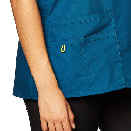 WonderWink 6026ACRBSM Orígenes Blusa para Mujer Charlie Fit Cuello Y Estilo Cruzado, Azul Caribe, Estándar - Pequeña