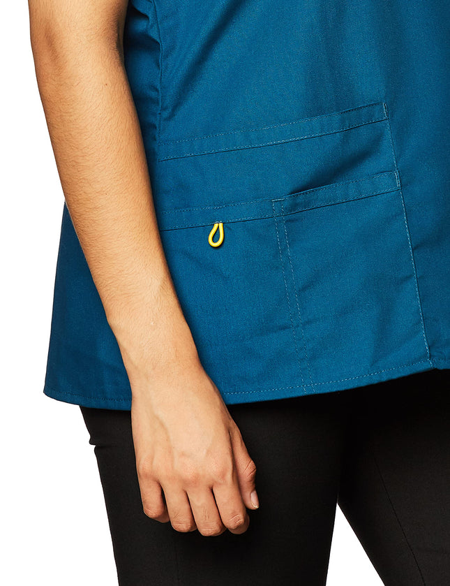 WonderWink 6026ACRBSM Orígenes Blusa para Mujer Charlie Fit Cuello Y Estilo Cruzado, Azul Caribe, Estándar - Pequeña
