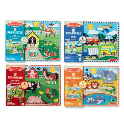 Melissa & Doug Puzles de Perillas y Clavijas de Madera, Estilo Clásico, 31 Piezas, 4 Juegos, Edades 2-5