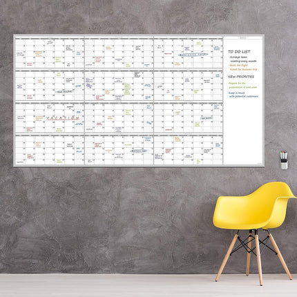 Calendario Anual Borrable Grande Reutilizable - Organizador de Tareas Mensual Jumbo Premium Laminado de 12 Meses - Planificador Anual Sin Fecha de 38"x72" para Proyectos de Hogar, Oficina y Escuela