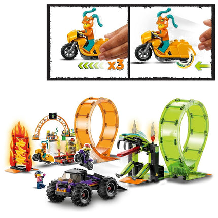 LEGO 60339 City Stuntz Double Loop Stunt Arena, Monster Truck Playset with 2 Toy Motorbikes, Ramp and Minifigures, for Kids Aged 7 Plus