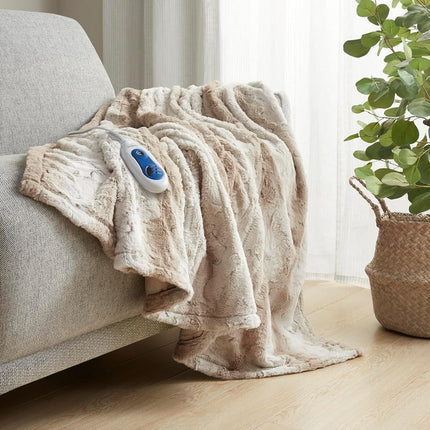 Beautyrest Zuri Reversible Faux Fur to Mink Electric Blanket, Auto Shut Off, Virtually Zero EMF, Multi Heat Setting, UL Certified, Machine Washable, Sand Tip Dye Throw 50x70
