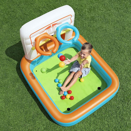 Bestway: Kick 'N Swish - 3-in-1 Multi-Use Ball Pit, 47x 42x33, Inflatable Sports Activitiy Center, Basketball-Soccer-Ball Pit, Indoor-Outdoor Kids 2+