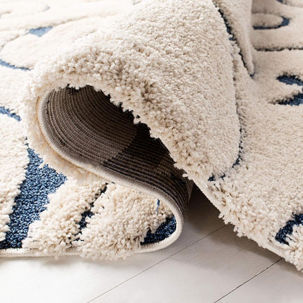 Safavieh Shag Rug for Living Room, Dining Room, Bedroom - Florida Shag Collection, High Pile, in Cream and Blue, 122 X 122 cm